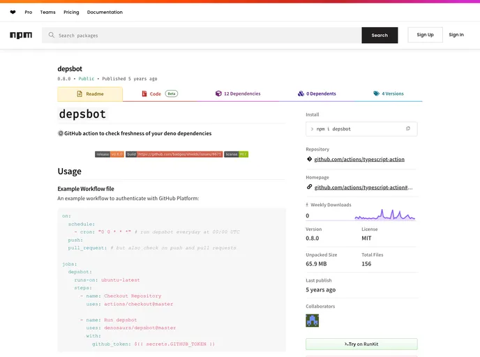 screenshot of Depsbot