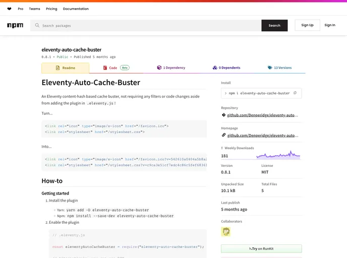 screenshot of Eleventy Auto Cache Buster
