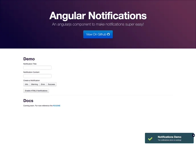 screenshot of Angular Notifications