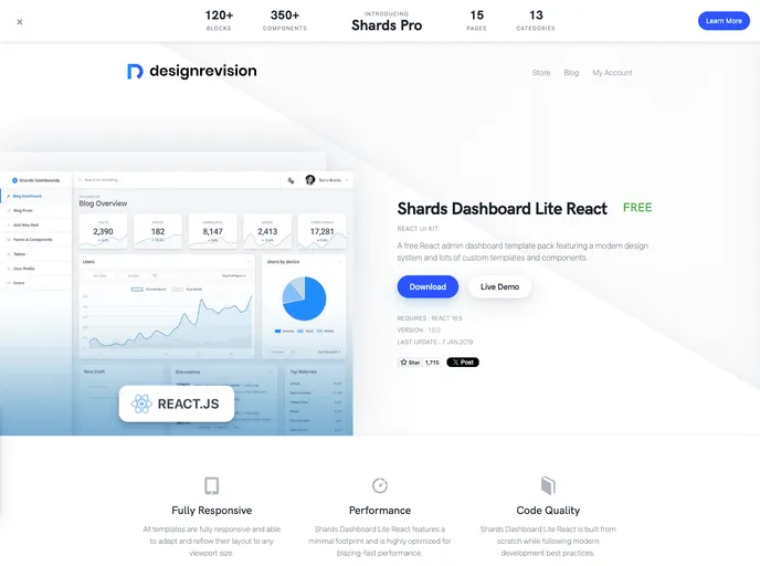 screenshot of Shards Dashboard React