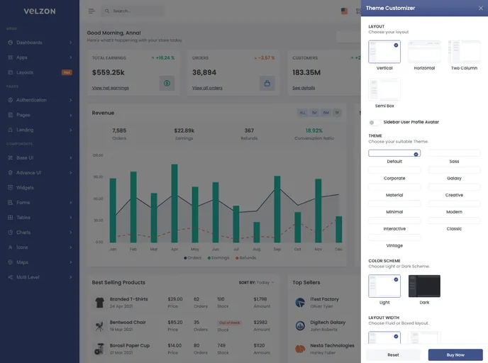 screenshot of Dashboard Template Velzon
