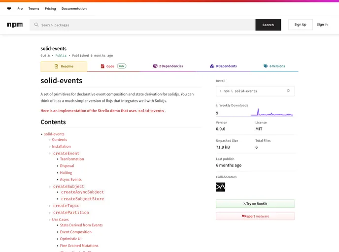 screenshot of Solid Events