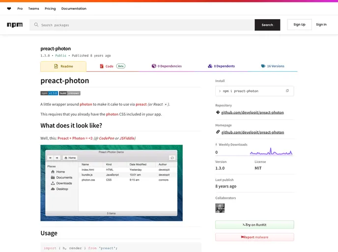screenshot of Preact Photon