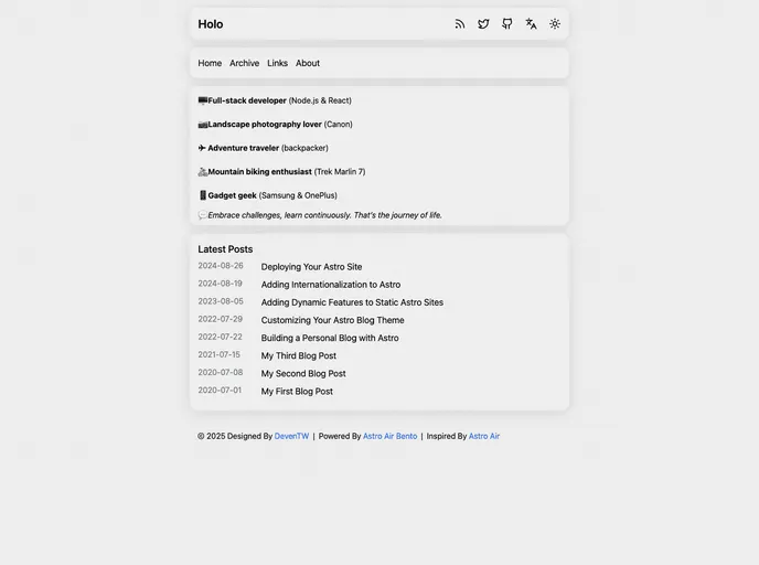screenshot of Astro Air Bento