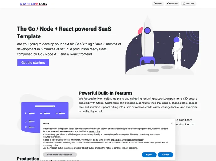 screenshot of Startersaas Go Api
