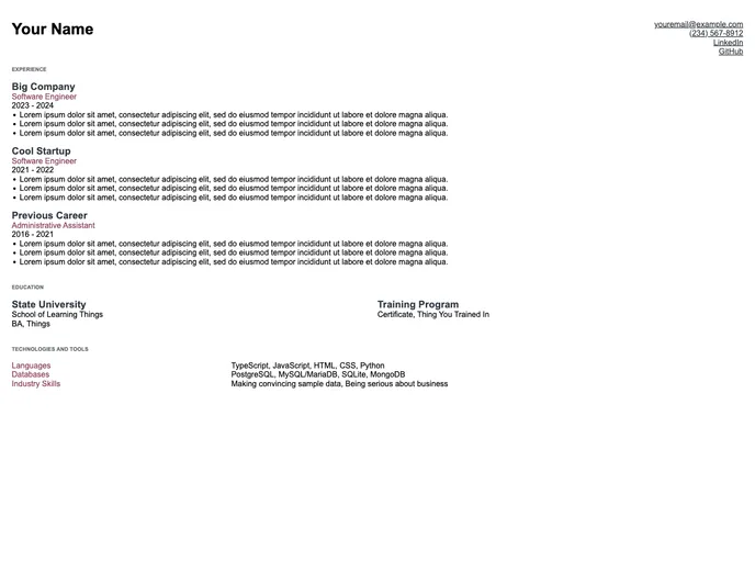 screenshot of Resume Template