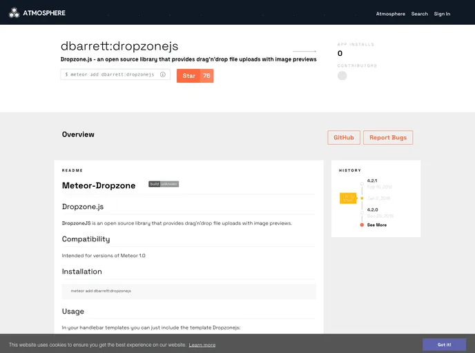screenshot of Meteor Dropzone