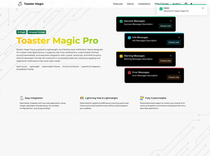 screenshot of Laravel Toaster Magic