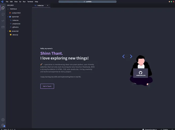 screenshot of Vscode Portfolio