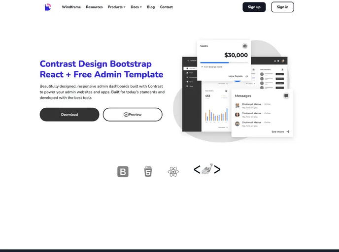 screenshot of Cdbreact Admin Template