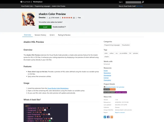 screenshot of Shadcn Hsl Preview