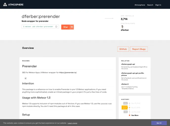 screenshot of Meteor Prerender