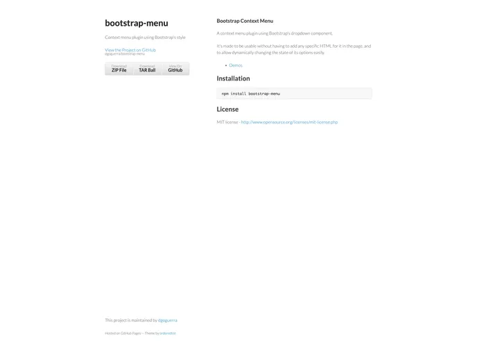 screenshot of Bootstrap Menu