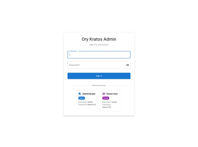 screenshot of Kratos Admin UI