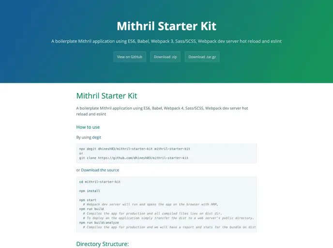 screenshot of Mithril Starter Kit
