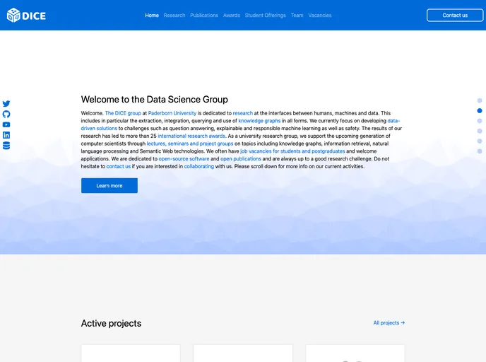screenshot of Dice Website