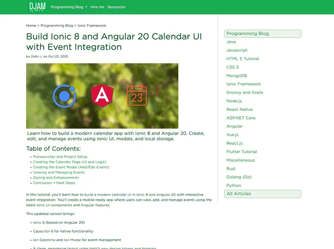 screenshot of Ionic Angular Calendar UI Event