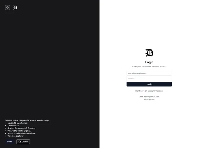 screenshot of Nextjs Shadcn V0 Template