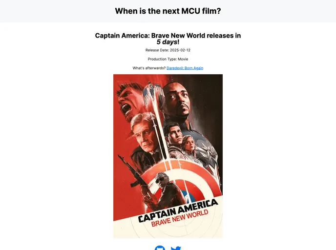 screenshot of MCU Countdown