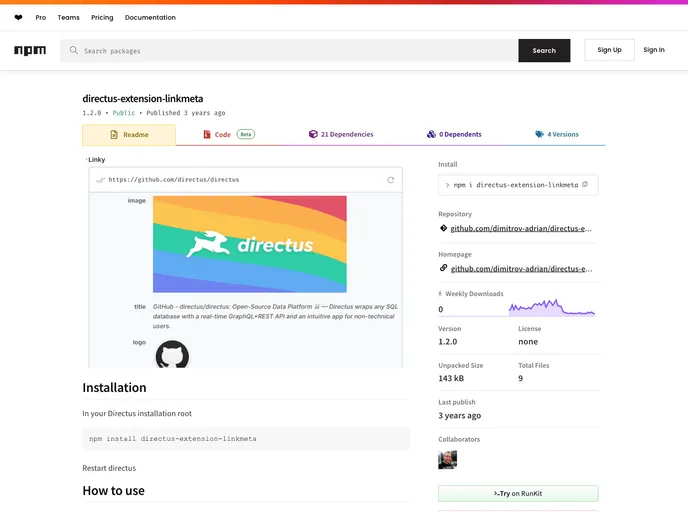 screenshot of Directus Extension Linkmeta