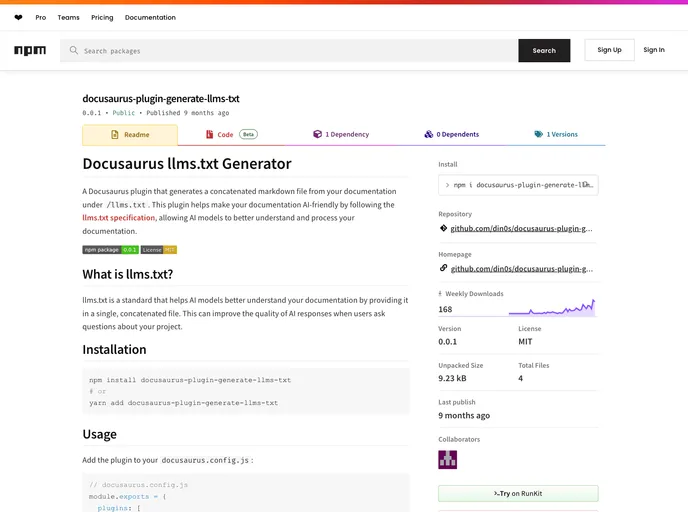 screenshot of Docusaurus Plugin Llms Txt