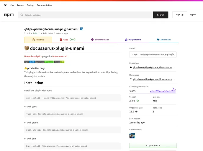 screenshot of Docusaurus Plugin Umami
