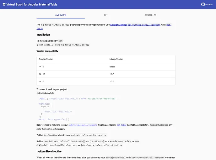 screenshot of Ng Table Virtual Scroll