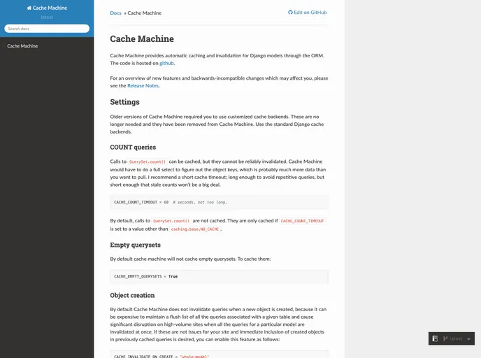 screenshot of Django Cache Machine