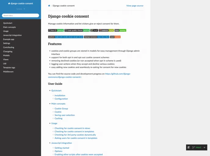 screenshot of Django Cookie Consent