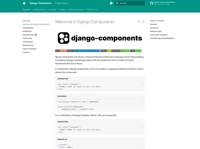 screenshot of Django Components