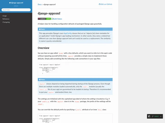 screenshot of Django Appconf