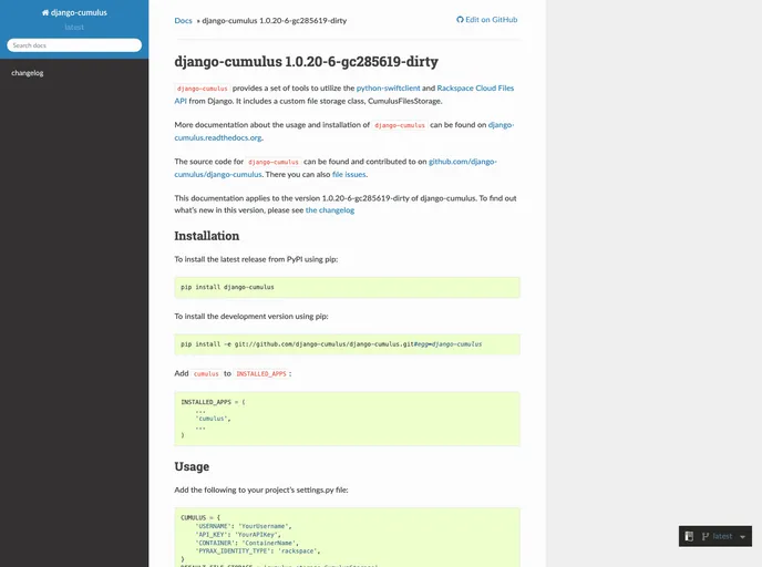 screenshot of Django Cumulus