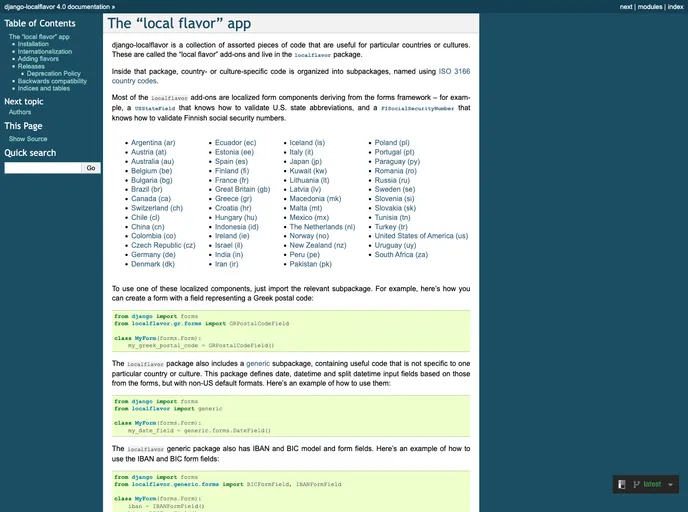 screenshot of Django Localflavor