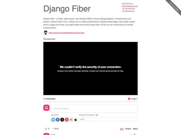 screenshot of Django Fiber