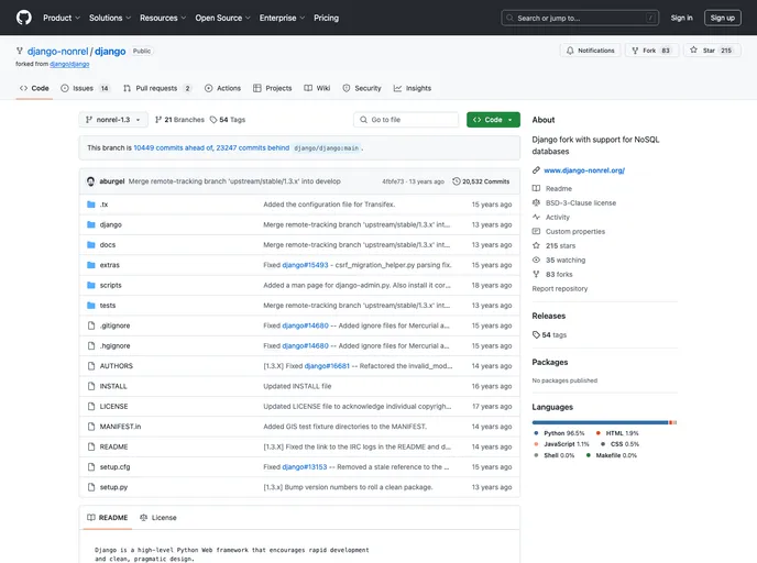 screenshot of Django Nonrel