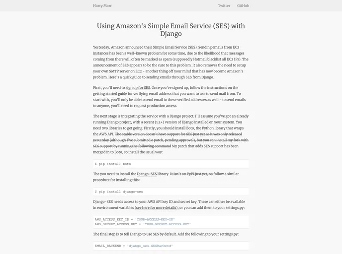 screenshot of Django Ses