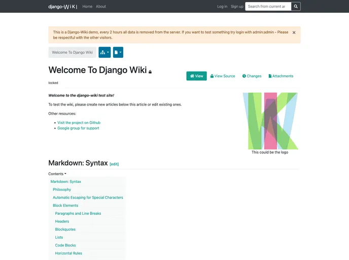 screenshot of Django Wiki