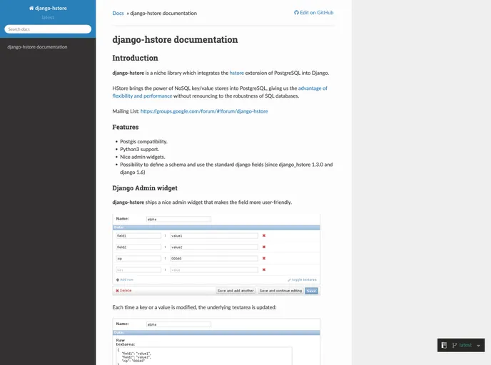 screenshot of Django Hstore