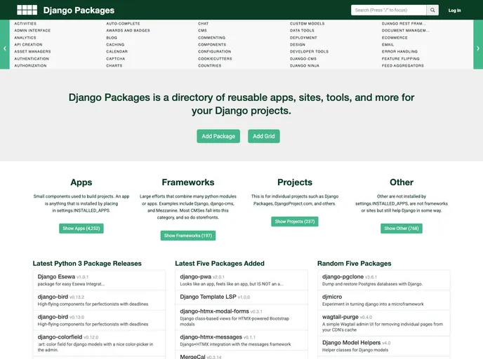 screenshot of Djangopackages