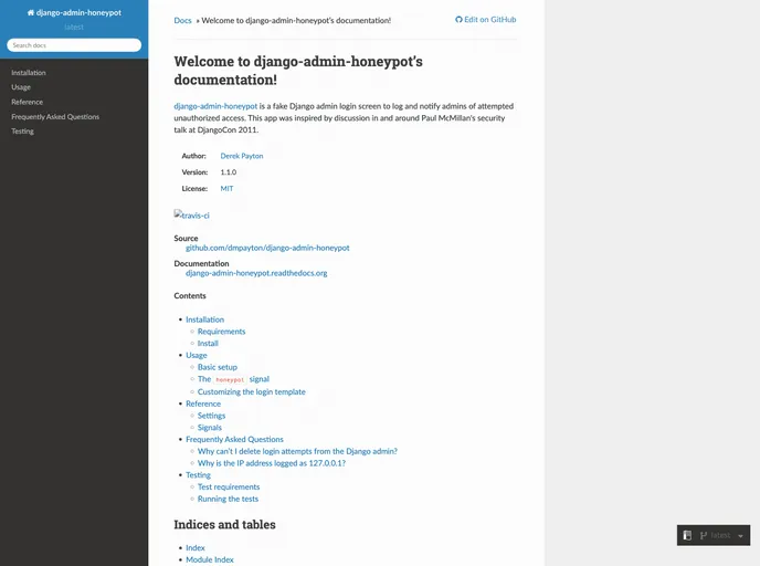 screenshot of Django Admin Honeypot