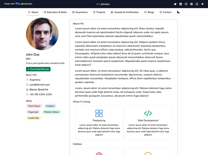 screenshot of Gitwind Portfolio