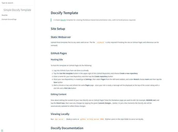 screenshot of Docsify Template