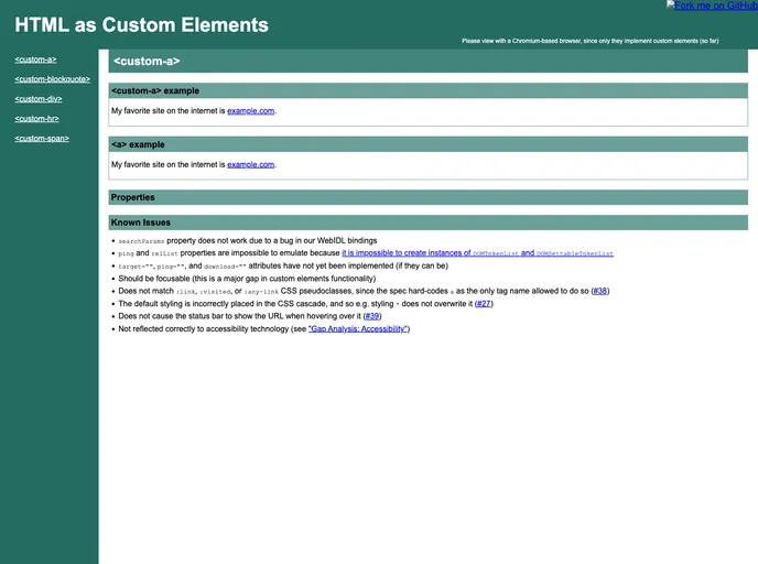 screenshot of Html As Custom Elements
