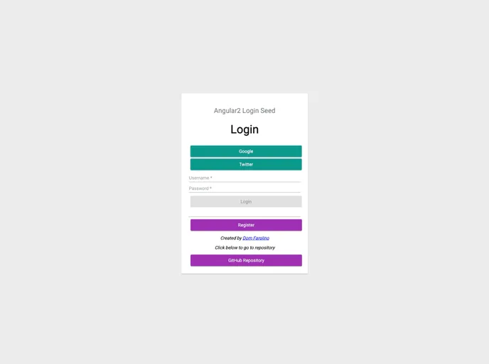 screenshot of Angular2 Login Seed