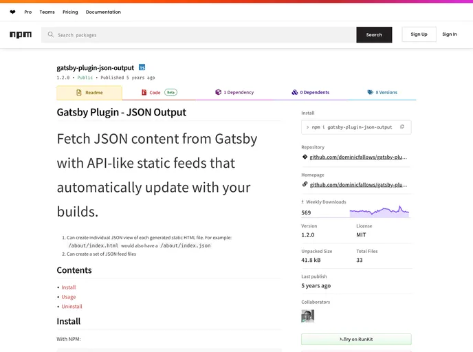screenshot of Gatsby Plugin Json Output