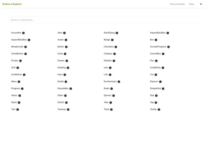 screenshot of Chakra UI Explorer