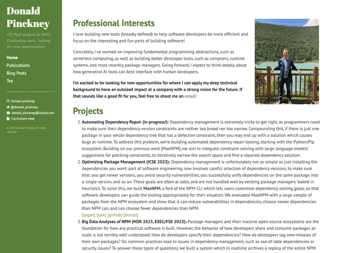 screenshot of Donald Pinckney.github.io