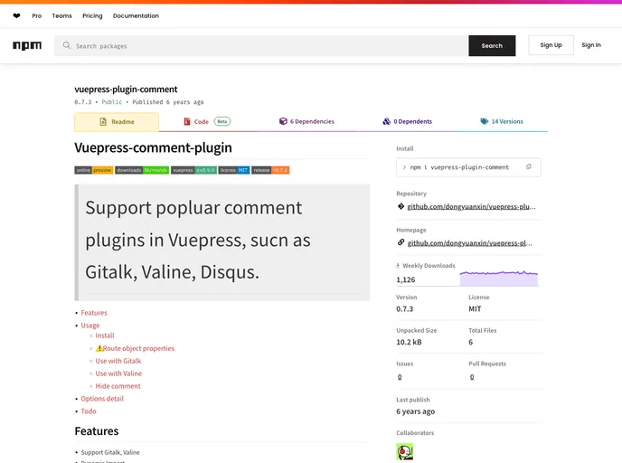 screenshot of Vuepress Plugin Comment