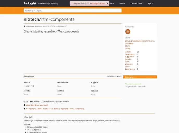 screenshot of Php Html Components