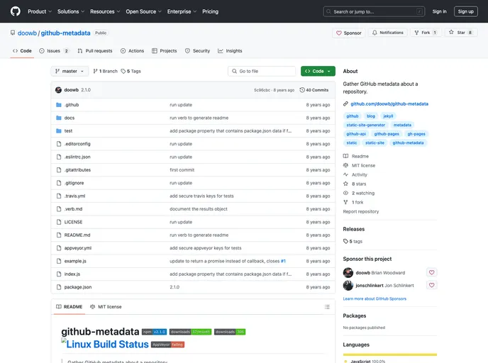 screenshot of Github Metadata